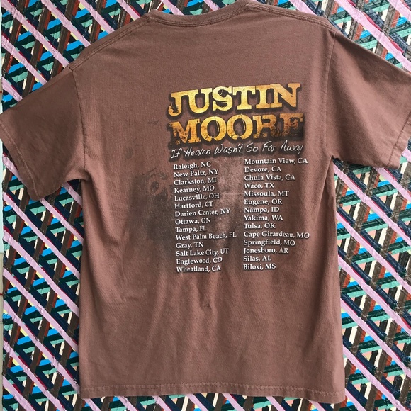 Justin Moore "If Heaven Wasn't So Far Away" Tee Sz Medium Brown Cotton Country - Picture 4 of 8